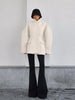 Women's Fleece Button Wasit Jacket Stand Collar Long Sleeve Pockets Oversized Coat Lady Spring Casual Outerwear