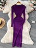 Winter Women Knit Maxi Dress O Neck Autumn Long Sleeve Slim Solid Harajuku Ladies Pencil Sweater Long Dresses