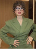 Women's Olive Green Two Piece Set Chic Padded Shoulder Cinched Waist Blazer High Waist Jogger Pants Streetwear Office Outfit