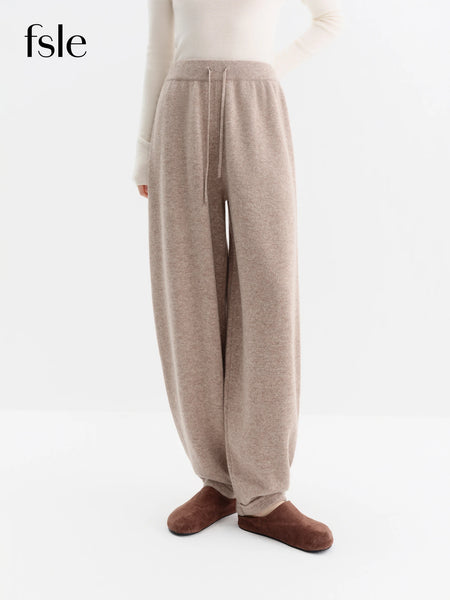 Leisure Loose-fitting High-waisted Drawstring Knit Lantern Pants for Women Winter Style Korean Style