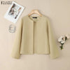 Elegant Chic Women's Lightweight Blazer Autumn O-Neck Long Sleeve Open-Front Solid Color Outerwear Office Lady S-3XL