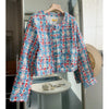 Women's Woven Coarse Patterned Plaid Long Sleeved Short Jacket Tweed Coats Elegant Outwear