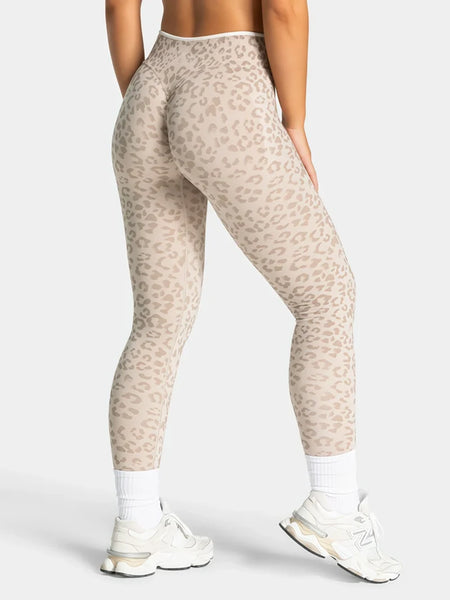 Histello Women Fitness Leggings High Waist Leopard Print Seamless Tummy Sculpt Butt Lift Stretch Slim Gym Jogging Sports Pants