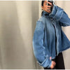 Chic Stand Collar Denim Cropped Jackets Women Loose Zipper Pockets Full Sleeve Female Coats Spring Lady Outwear Street