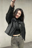 Black PU Leather Women Jackets Korean Zipper Biker Short Jacket Woman Autumn Winter Casual Loose Turndown Collar Coat