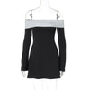 Off Shoulder Long Sleeves Slim Mini Dress Women's Sexy Elegant Outfit Prom Birthday Party Clubwear Spring Dress