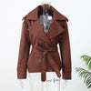 Women Kahkai Lapel V-neck Belt Trench Coat Lace Up Full Sleeve Button Short Thin Windbreak Lady Daily Street Outerwear