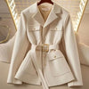 Women Blazer Coat Autumn Long Sleeve Single Breasted Belt Pocket Elegant Office Ladies Suit Jacket Lady Outerwear Tops