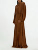 Solid Spliced Folds Minimalist Dresses for Women Round Neck Long Sleeves High Waist Elegant Dress Female Autumn