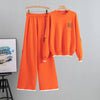 Casual sports set women spring and autumn embroidered knitted sweater with letters and high waist slim pants two-piece set