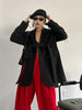 Contrast Color Ribbon Blazer Women's Notched Collar Loose Single Button Long Sleeves Split Suit Jacket