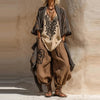 Women Casual Long Sleeve 3 Piece Suits Vintage Geometric Pattern Print Street Outfits Sexy V-neck Top & Long Pant & Cardigan Set