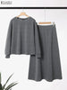 Women Autumn Pullover Sweatshirt and Elastic Waist A-Line Midi Skirt 2 Pieces Dress Sets Cozy Casual Solid Suits Outfits