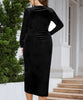 Elegant Velvet Bodycon Dress Women Sexy Wrapped V-neck Long Sleeve Ruched High Waist Midi Dress Party Cocktail Dresses Vestidos