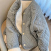 Chic Floral Corduroy Jacket for Women - Korean Loose Fit Round Neck Long Sleeve Cotton Top Warm Versatile Autumn Winter Shacket