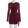 Sexy O-neck Long Sleeve Bandage Solid Short Dress Streetwear Women's Elegant High Waist Tunics Ruched Party Club Dresses