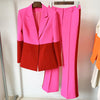 High Street Designer Runway Suit Set Women's Single Button Color Block Blazer Flare Pants Suit