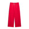 Women Solid Lace Up Side Zipper Straight Pants Vintage High Elastic Waist Female Chic Lady Trousers