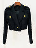 High Street Designer Women's Tassel Fringed Tweed Trimmed Jacket