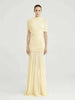 Women Ruched Maxi Dress Asymmetric Draped Sleeve High Neck Bodycon Mermaid Formal Evening Party Gown