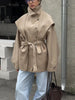 Oversized Tie-Waist Cropped Trench Coat Drop Shoulder Autumn Women Modern Edgy Outerwear Chic Lady Streetwear Coat