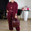 Pant Set Women Three Piece Sets Round Neck Full Sleeve Tops Mid Length Coats Wide Leg Long Pants High Waist Y2k Work