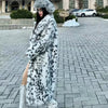 Cool Girls Faux Fur Coat Long Belted Leopard Print Fox Fur Outerwears Women Autumn Winter Thick Warm Soft Fluffy Overcoat