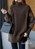 Women's Winter Parka Coat Versatile Lady Splicing Knitted Outerwear Temperament Casual Ladies Sweater Jacket