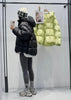 Women Light White Down Jacket with Hood Loose Over Size Casual Autumn Winter Outwear Square Warm Short Coat