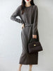 Women Wool Dress Sweater 100% Merino Wool Knitted Self-belt Long Skirt Autumn Winter Round Neck Pullover Cashmere Straight Skirt