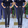 Middle-aged Women's Jeans Spring Fall Stretch Waist Denim Pants Large Size Loose Female Micro Flare Pants Winter Thick Warm Jean