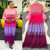 Tassel Patchwok Color Block Dress for Women Pleated Puff Sleeve Mid-calf Dresses Female Autumn