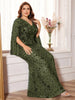 Plus Size Gold Evening Dresses Women Long Sleeve Mermaid Formal Sequins Prom Wedding Party Cocktail Gowns