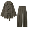 Turn Down Collar Loose Top Jacket Women Autumn Two-piece Sets