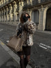 Lady Leopard Print Lapel Fur Coat Women Elegant Single Breasted Loose Jacket Daily Commuting Office Outerwear