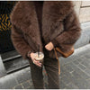 Women Brown Faux Fur Open Front Cardigan Coat Long Sleeve Collarless Loose Plush Outerwear Lady Elegant Winter Warm Furry Jacket