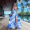 New Summer Sexy Deep V Neck Maxi Dress Floral Print Sling Split Women Dress Beach Holiday A-line Long Dress Casual Tank Top Robe