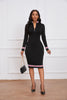 Womens Elegant Turtleneck Zipper Work Office Long Sleeve Striped Business Casual Party Pencil Bodycon Sheath Midi Dress