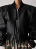 Double Zip Rib Collar Women Cropped Jacket Long Sleeve Side Pockets Loose Oversized Solid Autumn Coats Daily Chic Jackets