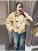 Chic Faux Suede & Fur Reversible Jacket For Women Lapel Single Breasted Pocket Coat Lady Winter Warm Outerwear