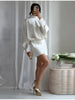 Elegant Satin Mini Dress For Women Scarf Collar Batwing Sleeve Waist Dress Lady Autumn Chic Party Evening Vestidos