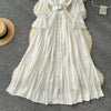 Chic Lace Slim Stand Collar Long Sleeve Spliced Single Breasted Dress High Street Vintage Evening Women Autumn Winter Clothing