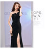 Host evening dress, light, niche one shoulder black long dress, fishtail, one shoulder dress, female