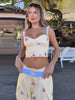 Floral Print Sweetheart Cami Crop Top Lace Up Wide Leg Pants Autumn Women Two Piece Outfit Street Ladies Casual Suit