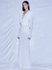 White Swinging Collar Long Dress For Women Ruched High Waist Long Sleeves Slim Elegant Evening Party Gowns