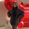 Vintage Faux Fur Patchwork Women Thicken Coat Long Sleeve Belt V-neck Female Outwear Winter Lady Streetwear