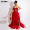 Women Mesh See Though Lace Patchwork Cascading Ruffles High Side Split Bodycon Maxi Dress Sexy Night Party Long Dresses