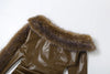 Sexy Furry PU Patchwork Dress Women Zip Diagonal Collar Tierred Ruched Irregular Full Sleeve Winter Streetwear