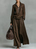 Elegant Solid Loose Two Piece Set Lapel Zipper Pullover & Wide-leg Pant Suit Women Casual Long Sleeve Outfits