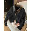 Patchwork Zipper Cropped Cardigan Women Thick Autumn Knitted Sweater Bomber Jacket Vintage 2000s Short Fitted Knitwear Coat